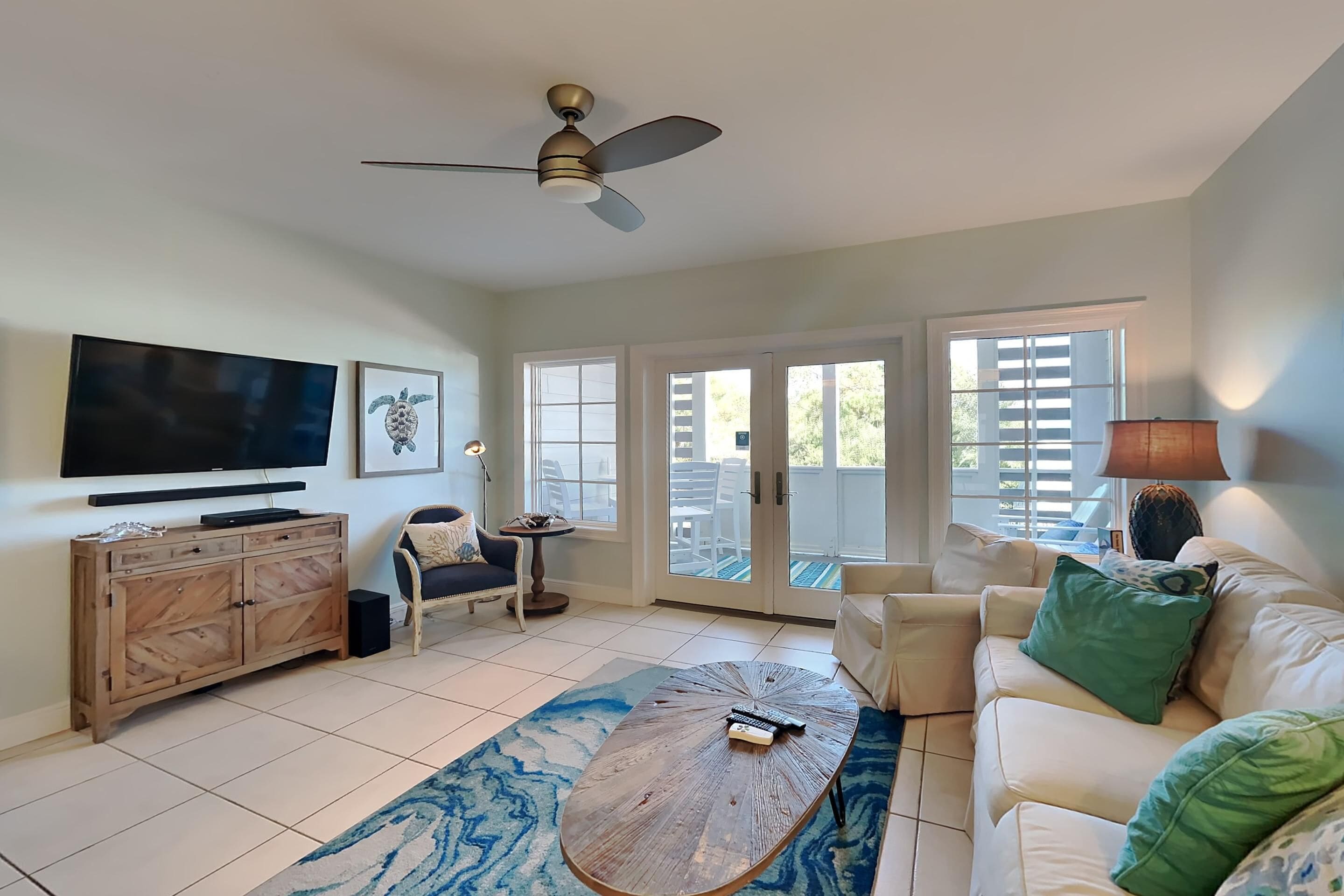 Condo, Multiple Beds, Balcony, Beach View | Living area | 40-inch TV with digital channels