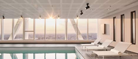 Indoor pool, open 5:00 AM to 11:00 PM, sun loungers