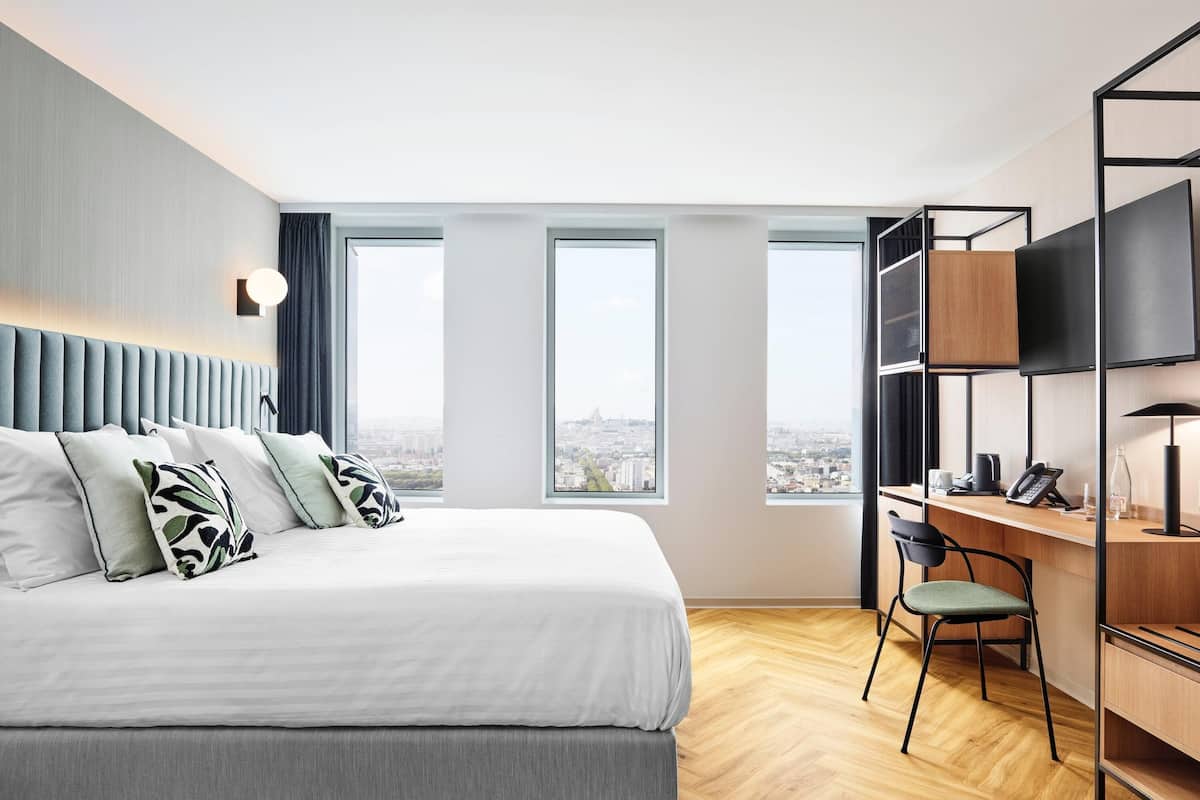 Desk, laptop workspace, blackout curtains, soundproofing