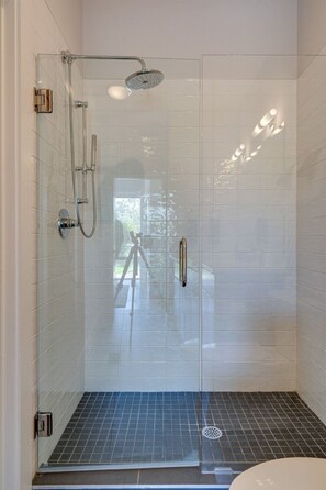 Combined shower/tub, hair dryer, towels
