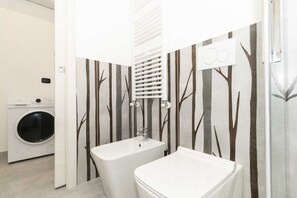 Ducha, secador de pelo, bidé y toallas