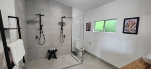 Shower, hair dryer, towels, soap - NEW -The Sugar Shack, Ocean views over cane fields from your outdoor Spa Bath  (Miallo)