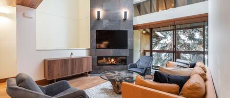 TV, fireplace
