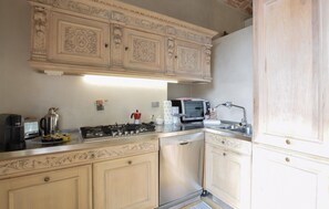 Fridge, stovetop, dishwasher, cookware/dishes/utensils