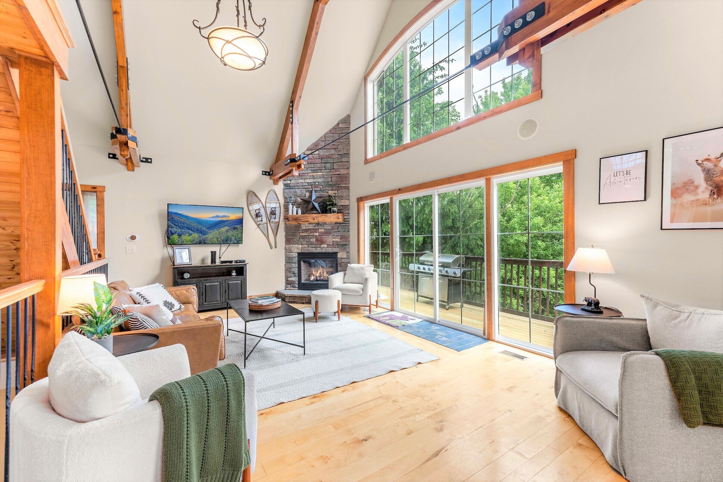 Smart TV, fireplace, foosball, books