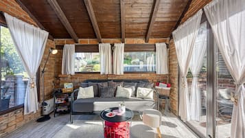 Una televisión, una chimenea, libros