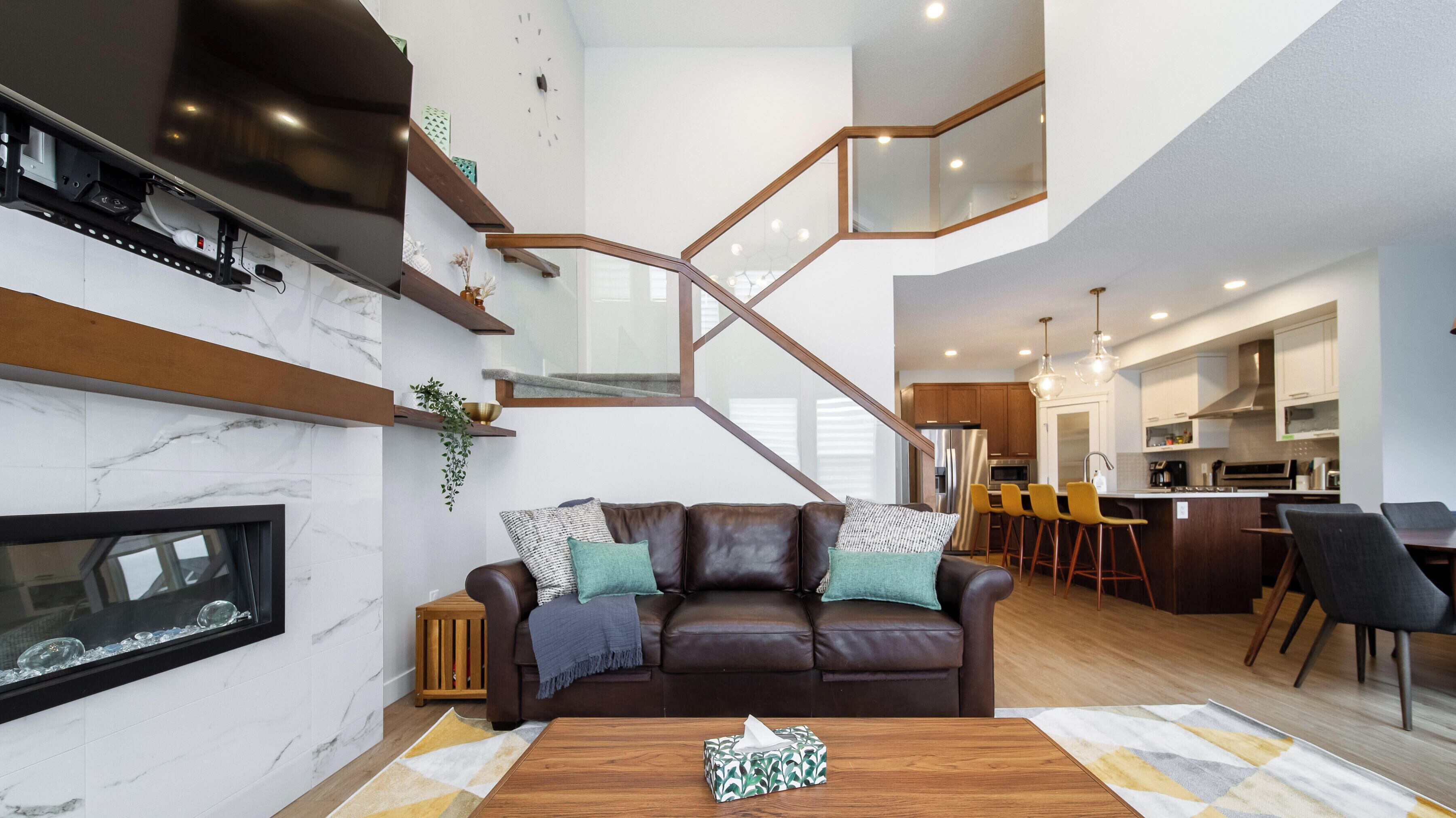 Smart TV, fireplace, video games, books