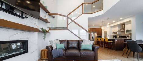 Smart TV, fireplace, video games, books