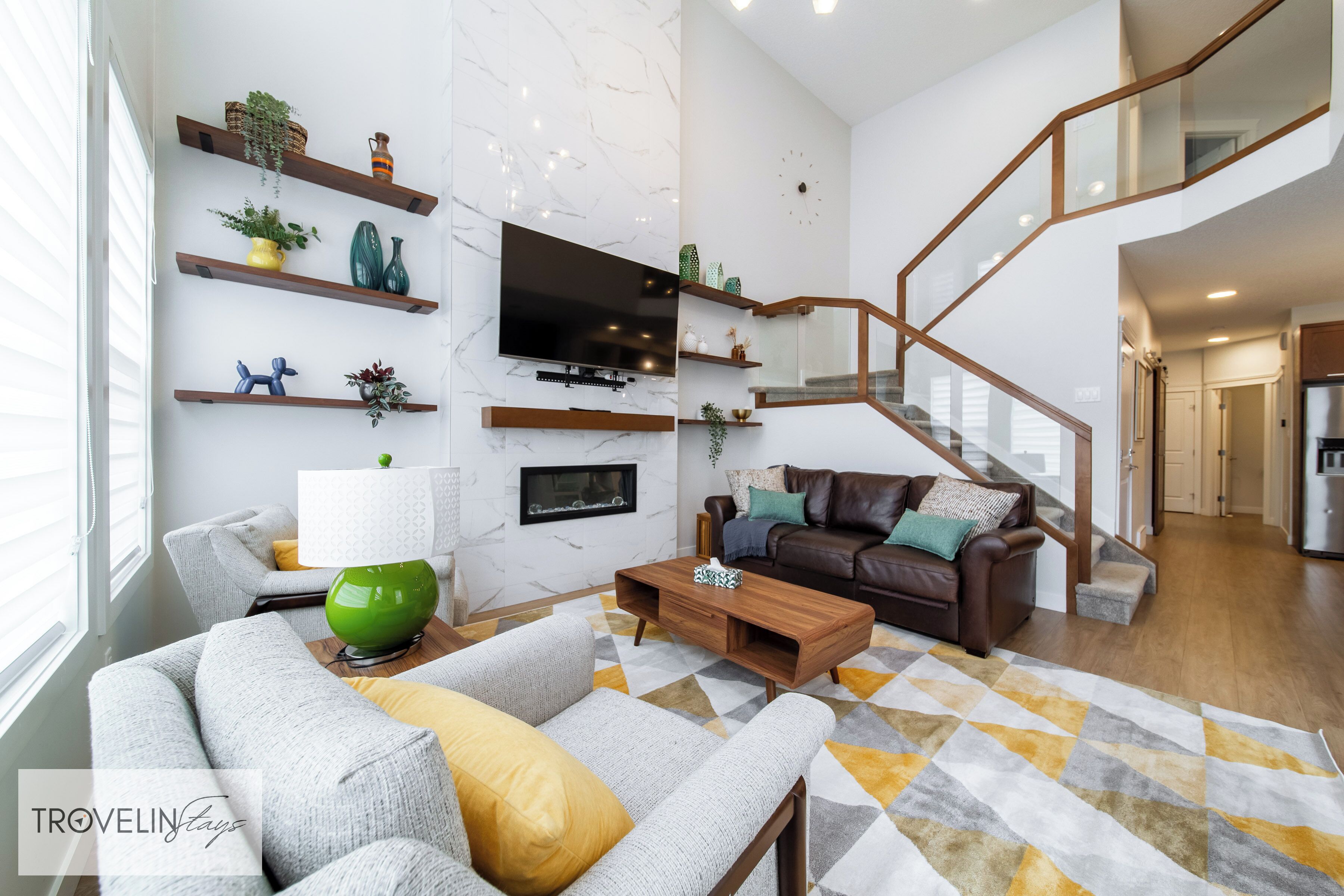 Smart TV, fireplace, video games, books