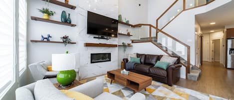 Smart TV, fireplace, video games, books