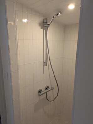 Dusche, Haartrockner, Handtücher, Toilettenpapier