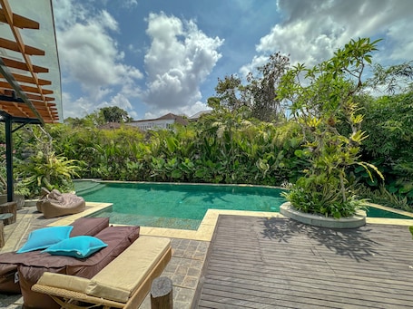 Outdoor pool, sun loungers