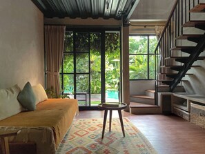 Loft, 1 Bedroom, Pool Access | Living area | 43-inch Smart TV with digital channels - Leafy Lofts Canggu (Canggu)
