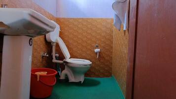 Combined shower/tub, free toiletries, towels, soap