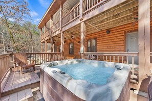Terrace/patio - New! Creekside Cabin w/ Spa + Views, Sleeps 12! (Broken Bow)