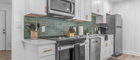 Fridge, microwave, oven, dishwasher