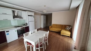 Full-sized fridge, microwave, oven, stovetop