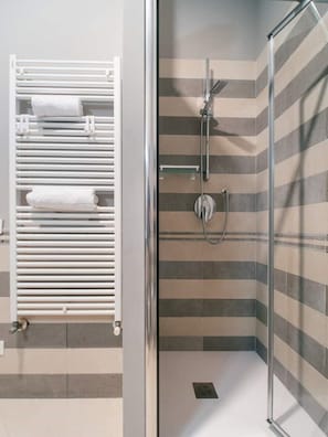 Shower, hair dryer, bidet, towels