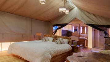 Deluxe Tent | Down comforters, memory foam beds, in-room safe, individually furnished