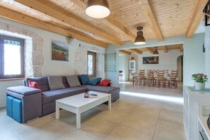 TV, caminetto, tavolo da calcetto, impianto stereo