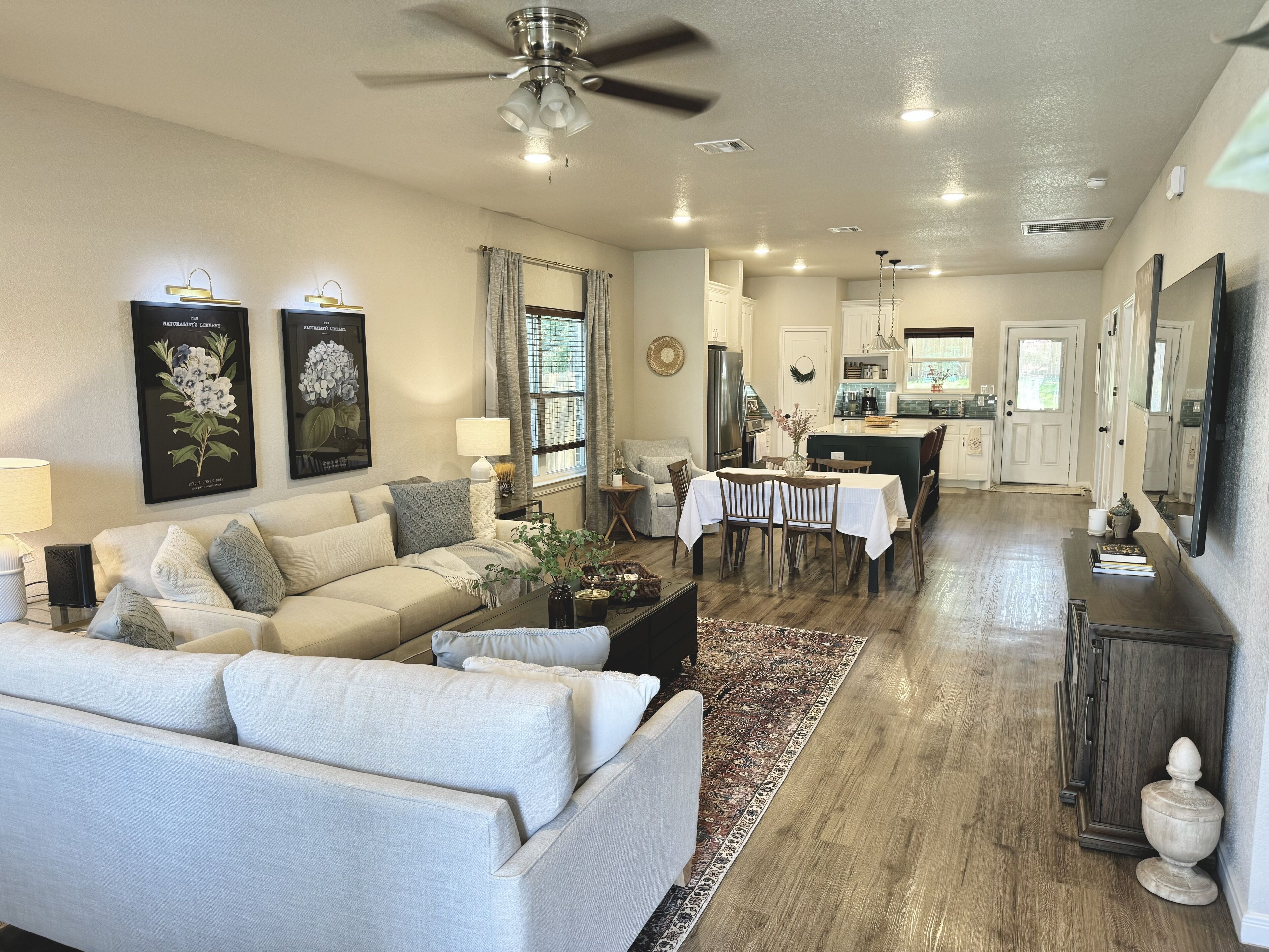 Smart TV, caminetto, libri