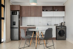 Fridge, microwave, oven, electric kettle