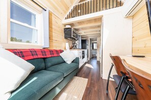 Living area - Luxury Tiny Home/Base Camp to Ouray, Telluride/2 Queen beds, 1 twin bed/Washer & Dryer/Smart TV/Hot Tub Access/Patio w/Mountain Views/ Fire Pit/11 mi to Airport (Montrose)