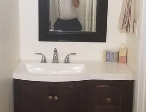 Hair dryer, soap, toilet paper