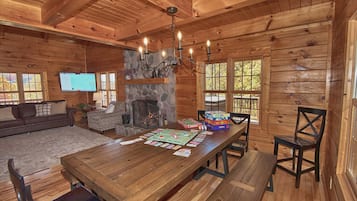 Smart TV, fireplace, video games, foosball