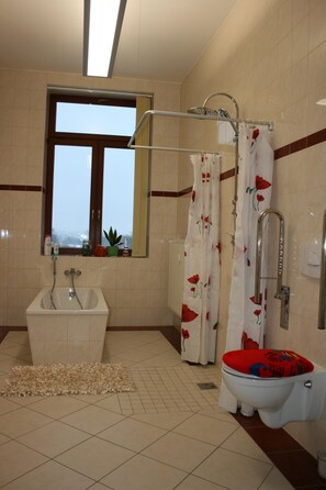 Dusj, hårføner, bidé og håndklær