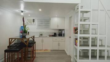 Microwave, stovetop, coffee/tea maker, toaster