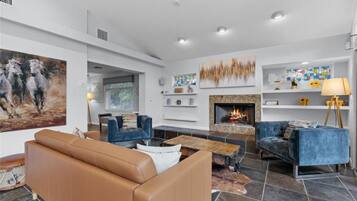 Smart TV, fireplace, video games, music library