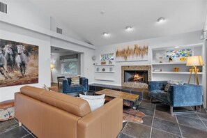 Smart TV, fireplace, video games, music library