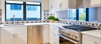 Luxury condo with king bedroom, two bathrooms, full kitchen.