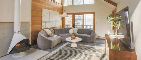 Télévision, cheminée, espaces bureaux