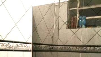 Shower, towels, soap, toilet paper