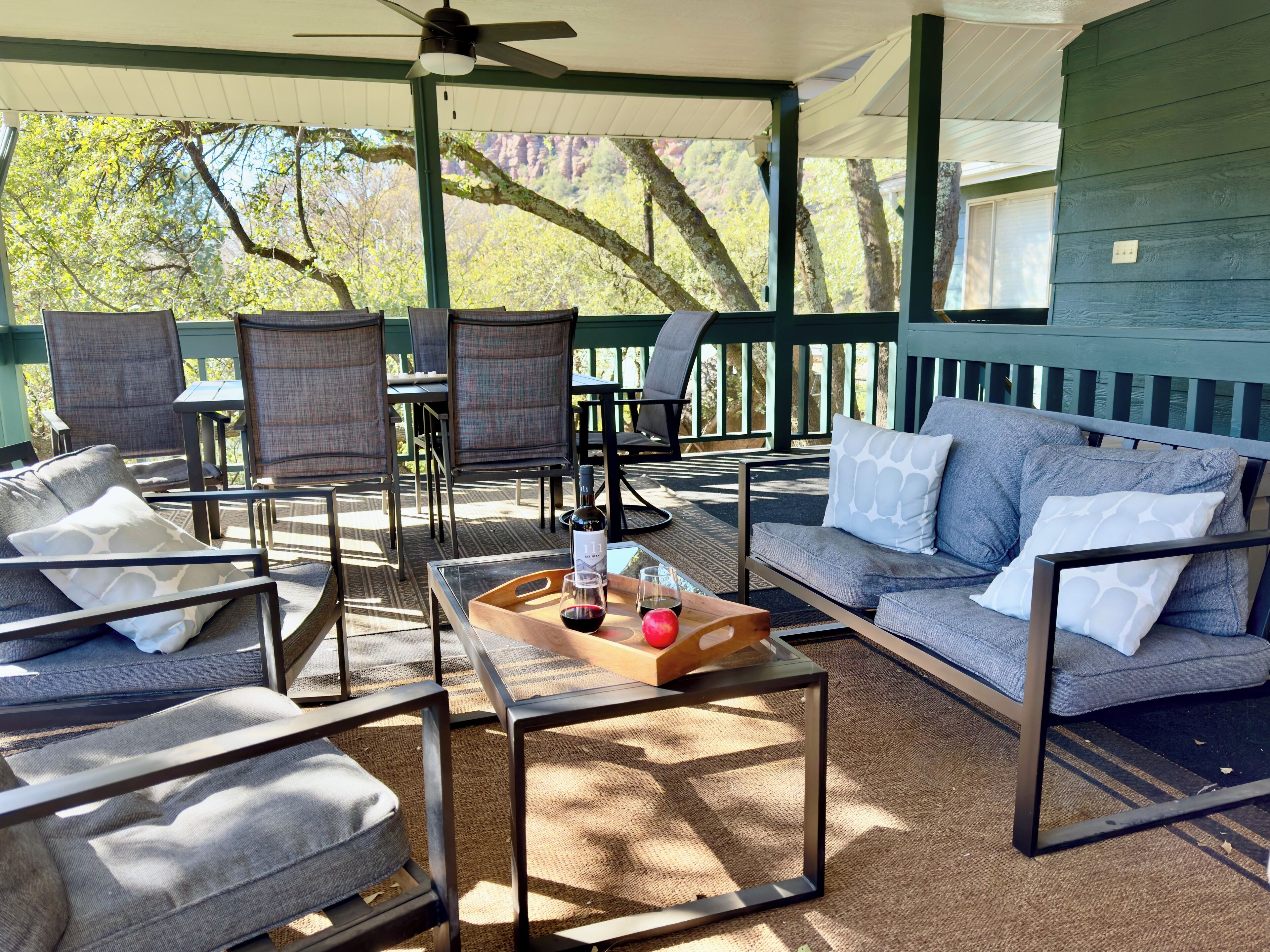 Relax, play, grill, and dine on our beautiful, tree-lined porch!