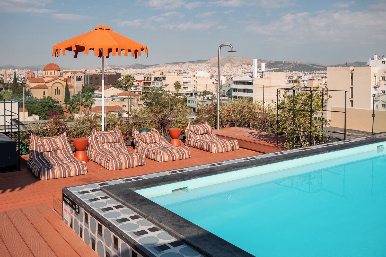 Seasonal outdoor pool, sun loungers