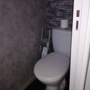 Hair dryer, towels, toilet paper