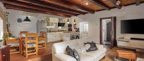 21-inch flat-screen TV with cable channels, TV, video-game console