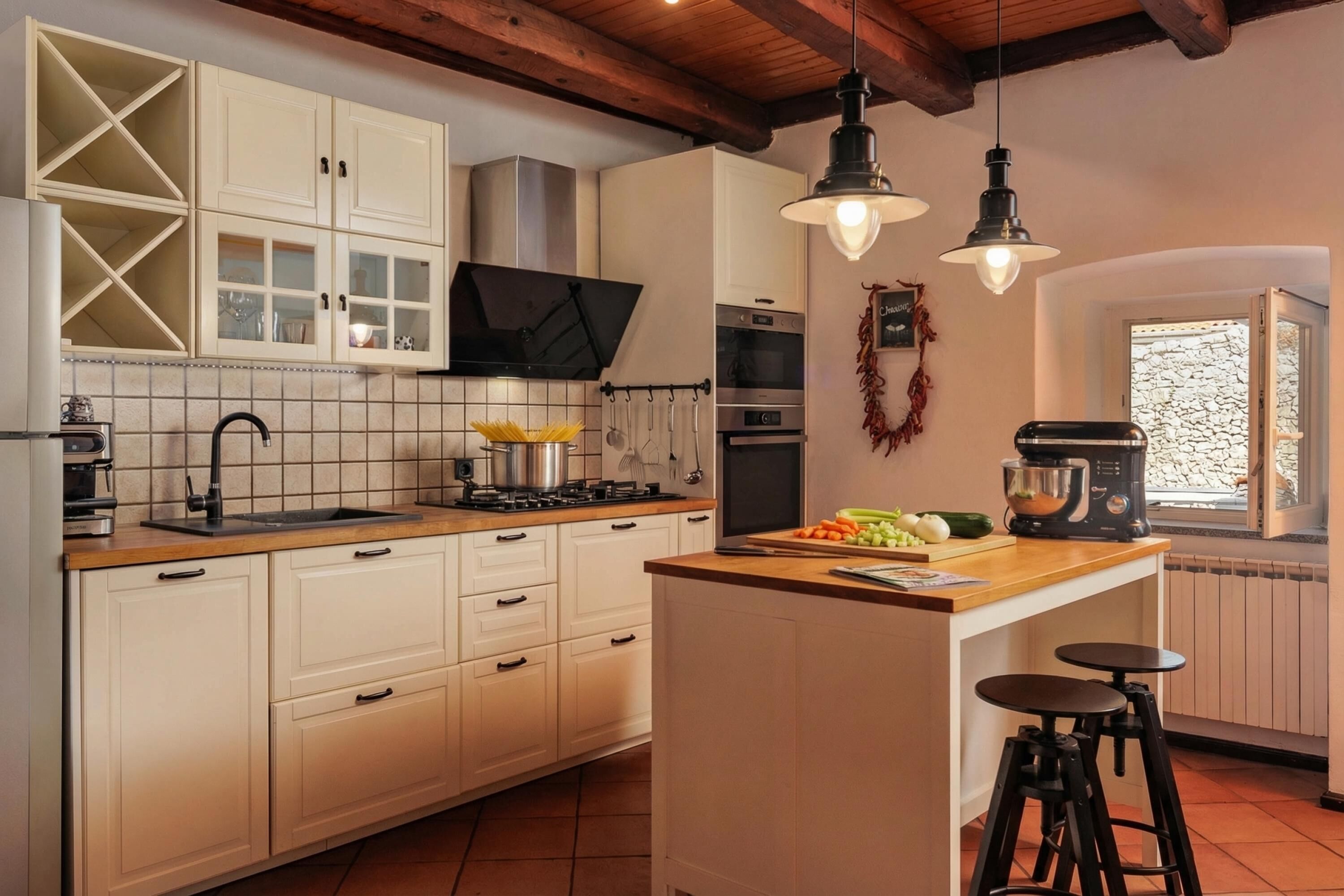 Family House, Multiple Bedrooms, 2 Bathrooms (Holiday Home Meja Private Pool) | Private kitchen | Fridge, microwave, oven, stovetop