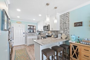 Fridge, microwave, oven, stovetop - Beach View with Coffee Bar (Gulf Shores)