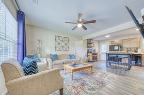 Smart TV, fireplace, video games, stereo