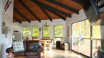 Smart TV, chimenea y futbolito