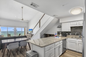 Fridge, microwave, oven, stovetop - Crystal Sands 314A - Gulf Front, Free Beach Service, Heated Pool, Sleeps 8 (Destin)