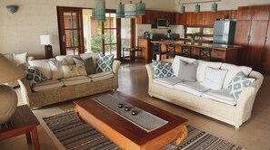 TV, books, stereo, offices