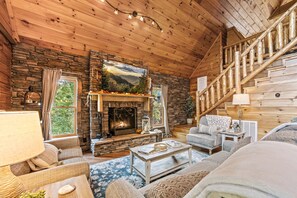 TV, fireplace - *Relaxing 2BDR Getaway! HOT TUB + Arcade + XBox* (Sevierville)