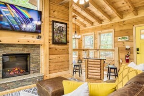 Smart TV, fireplace, video games