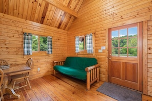 TV, fireplace - Riverfront! Mountain views 4 Miles to Luray Caverns hot tub! at Line cabin (Luray)