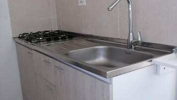 Fridge, dishwasher, blender, cookware/dishes/utensils